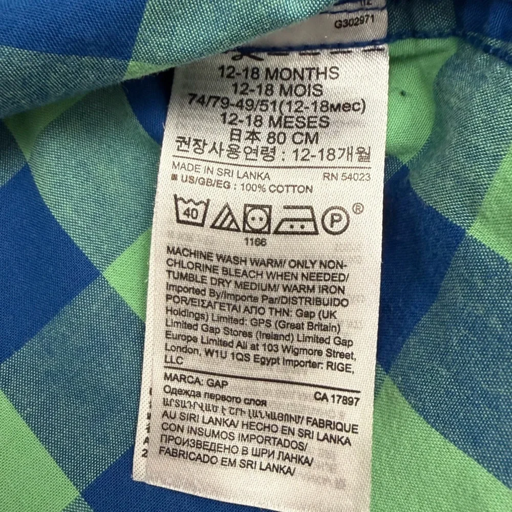 GAP Kids Blue and Green Checkered Button-Down Shirt
